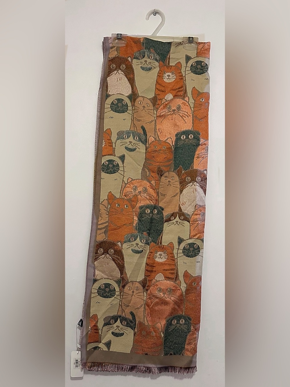 Cat Pattern Scarf in Orange, Brown & Green